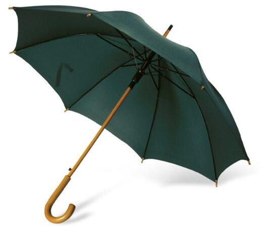 Dežnik U&M - avtomatski, dolg lesen ročaj, zelen