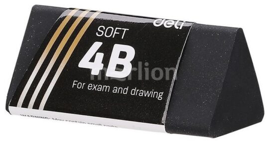 Radirka DELI - trikotna, črna, soft 4B, 30 kos