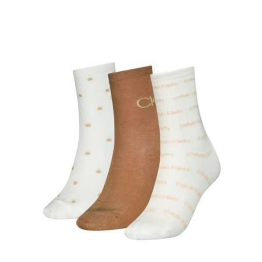 Ženske nogavice CALVIN KLEIN - dolge, rjave, 3 pari, one size