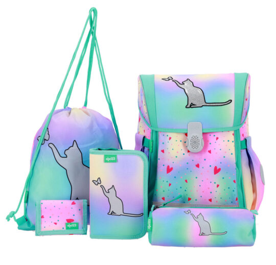 Šolska torba ABC123 Ergo Flexi - muca, 5-delni set