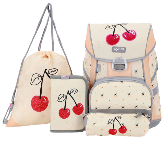Šolska torba ABC123 - češnji, 4-delni set