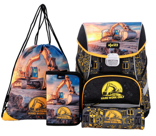 Šolska torba ABC123 - bager, 4-delni set