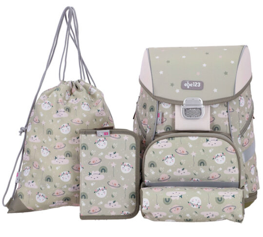 Šolska torba ABC123 - vesolje, 4-delni set