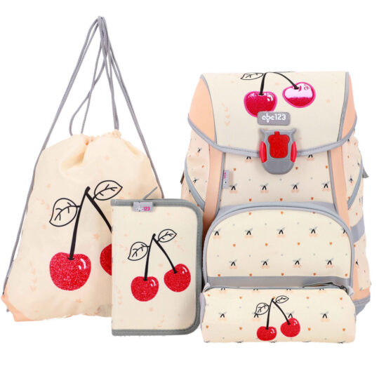 Šolska torba ABC123 LED - češnji, 4-delni set