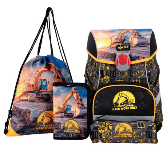 Šolska torba ABC123 LED - bager, 4-delni set