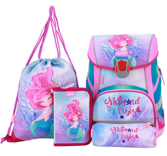 Šolska torba ABC123 LED - morska deklica, 4-delni set