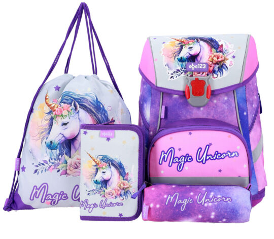 Šolska torba ABC123 LED - samorog, 4-delni set