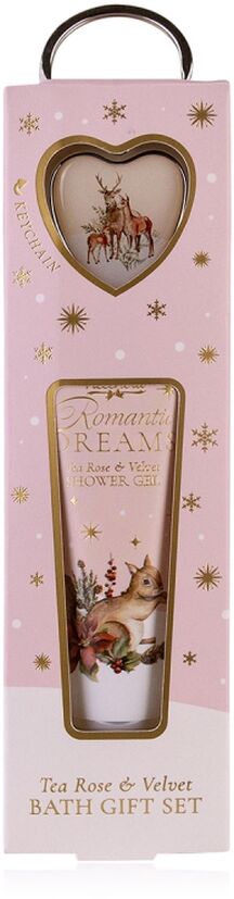 Darilni set ROMANTIC DREAMS - kopanje, gel za tuširanje 30 ml in obesek za ključe