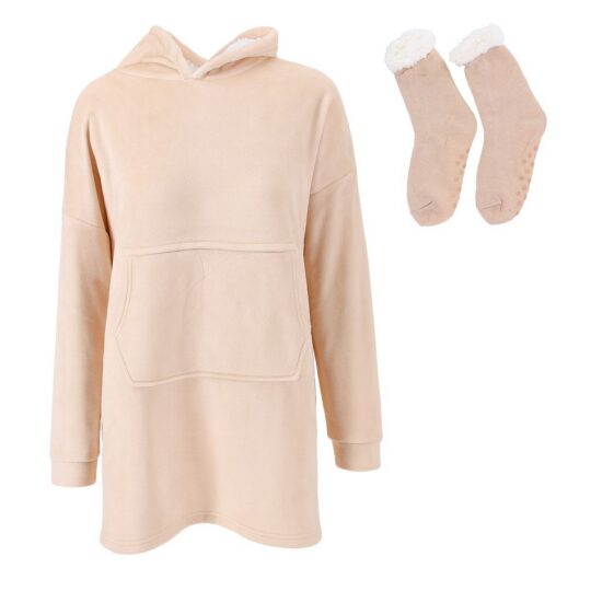 Hoodie odeja z nogavicami MIAU - bež