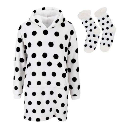 Hoodie odeja z nogavicami MIAU - črne pike