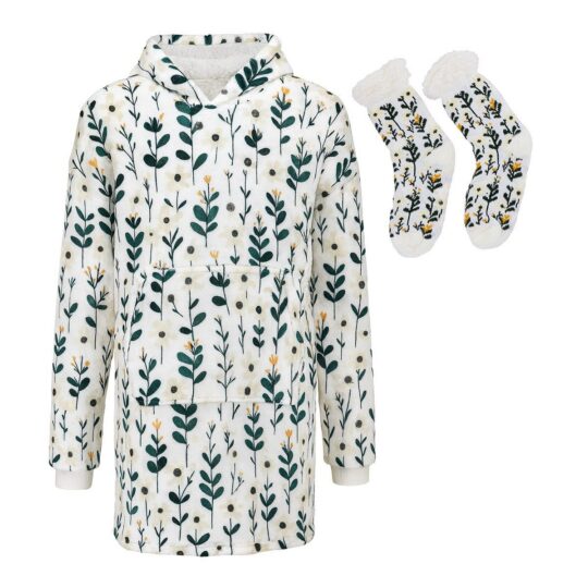 Hoodie odeja z nogavicami MIAU - rože