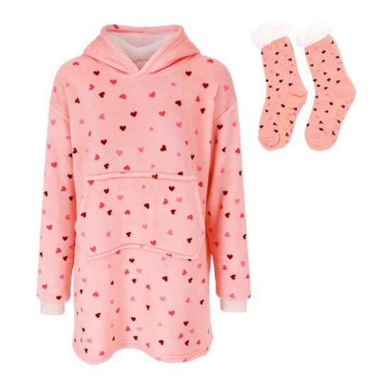 Hoodie odeja z nogavicami MIAU - srca