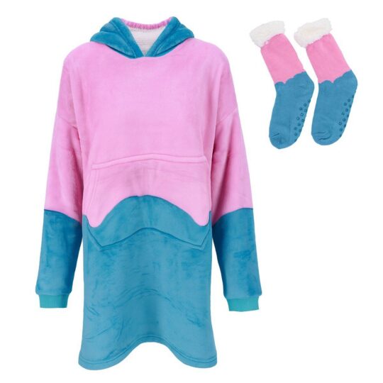 Hoodie odeja z nogavicami MIAU - modro/roza