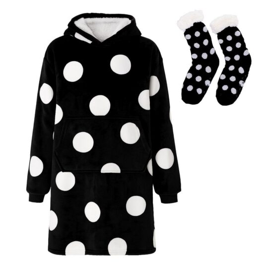 Hoodie odeja z nogavicami MIAU - bele pike