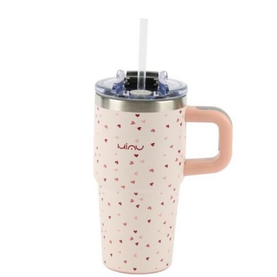 Termovka s slamico MIAU - srčki, 600 ml