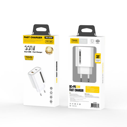 Polnilec TRAVEL AND MORE - 33W, PD QC Fast Charger, EU pin, bel