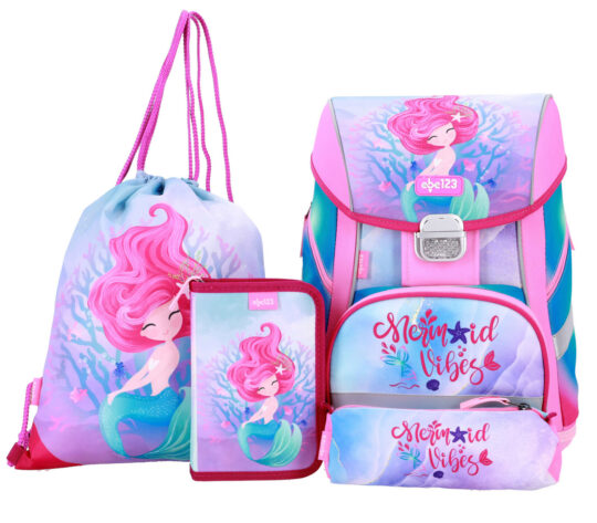 Šolska torba ABC123 - morska deklica, 4-delni set