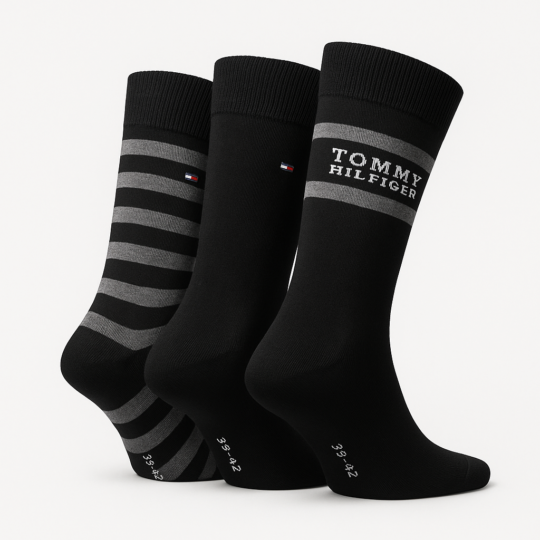 Moške nogavice TOMMY HILFIGER - dolge, črne, 3 pari