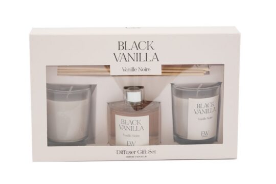 Darilni set SILFC - dišeča sveča & difuzor, black vanilla, 50 ml + 2x sveča