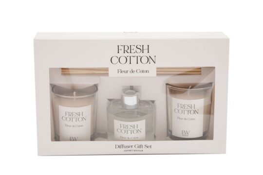 Darilni set SILFC - dišeča sveča & difuzor, fresh cotton, 50 ml + 2x sveča
