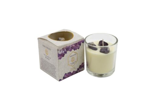 Dišeča sveča SILFC Wellbeing Health - amethyst, s kristali, 270 g