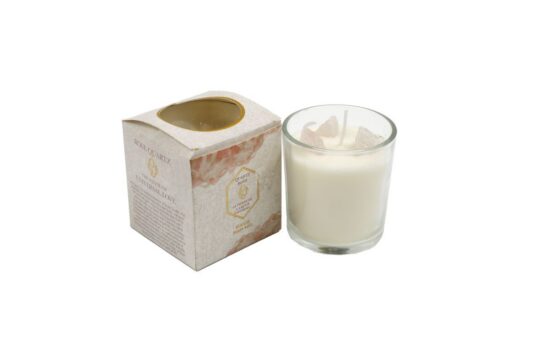 Dišeča sveča SILFC Wellbeing Health - quartz rose, s kristali, 270 g