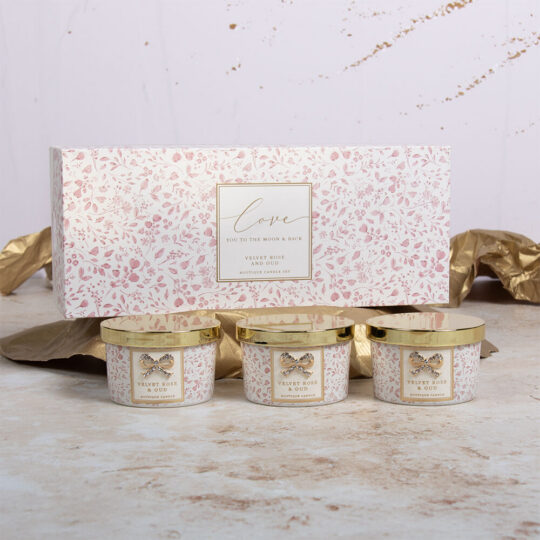 Darilni set LEONARDO - dišeča sveča, pomegranate noir, love you to the moon and back, 3v1