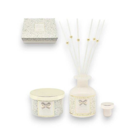 Darilni set LEONARDO - sveča in difuzor, pomegranate noir, home is my happy place, 2v1