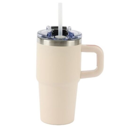 Termovka s slamico MIAU - bež, 600 ml