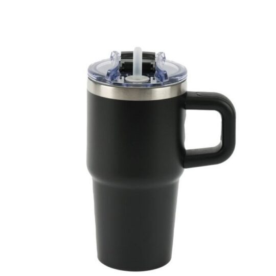 Termovka s slamico MIAU - črna, 600 ml