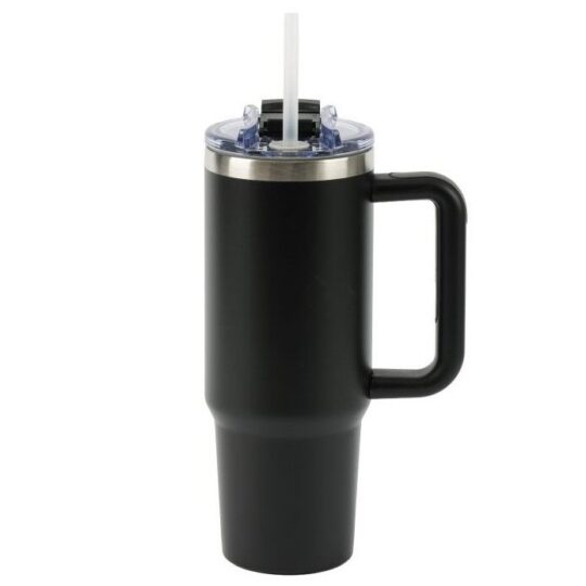 Termovka s slamico MIAU - črna, 900 ml