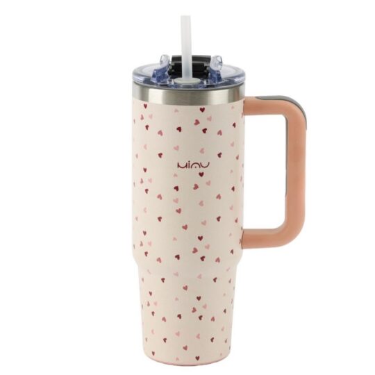 Termovka s slamico MIAU - srčki, 900 ml