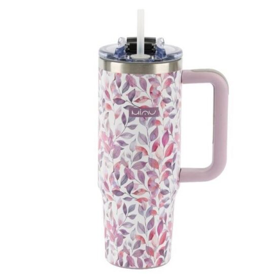 Termovka s slamico MIAU - listje, 900 ml