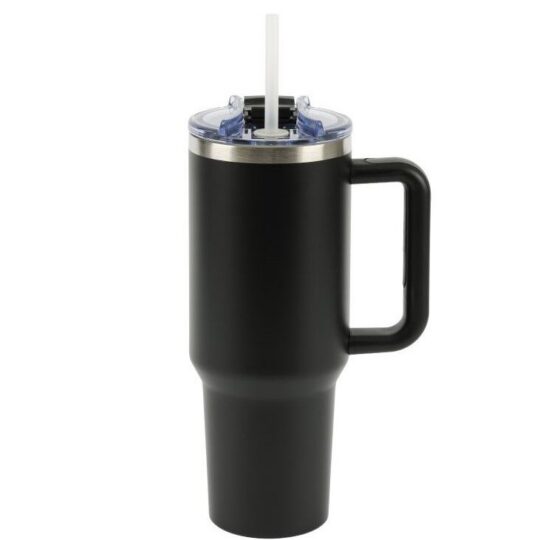 Termovka s slamico MIAU - črna, 1200 ml