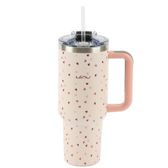 Termovka s slamico MIAU - srčki, 1200 ml