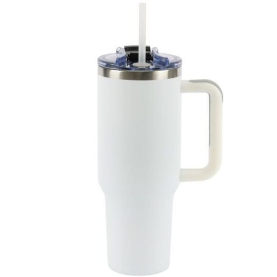 Termovka s slamico MIAU - bela, 1200 ml