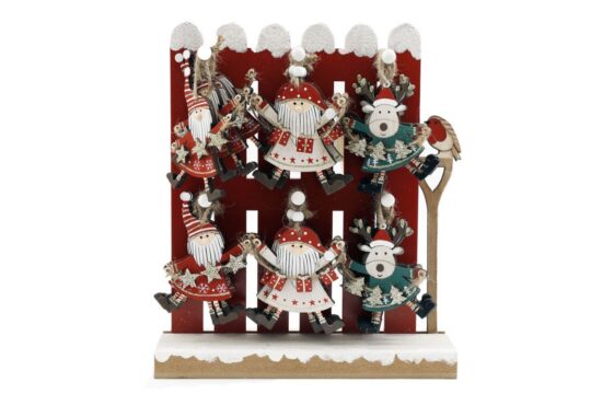 Dekoracija obesek SILFC – Božiček in jelen, 9 cm, sort