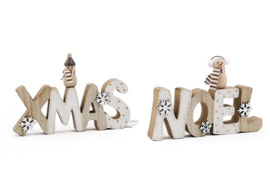 Dekoracija SILFC Lesen napis – Noel Xmas, 20 cm, sort