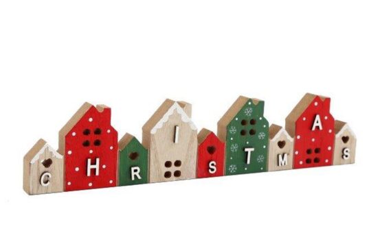 Dekoracija SILFC Lesene hiške z napisom - Christmas, 29 cm