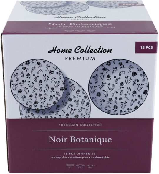Krožnik HOME COLLECTION Premium - črnobele rože, 18-delni set