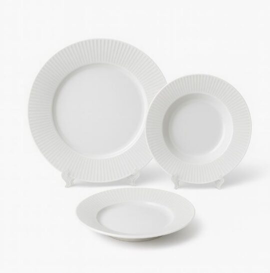 Krožnik HOME COLLECTION Premium - rebrast porcelan, 18-delni set, bela barva