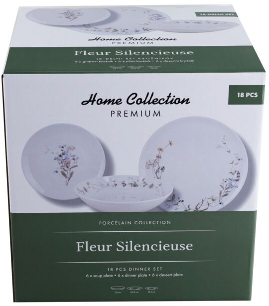Krožnik HOME COLLECTION Premium - bele rože, 18-delni set