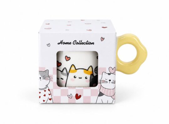 Skodelica HOME COLLECTION Cats - rumena, 320 ml