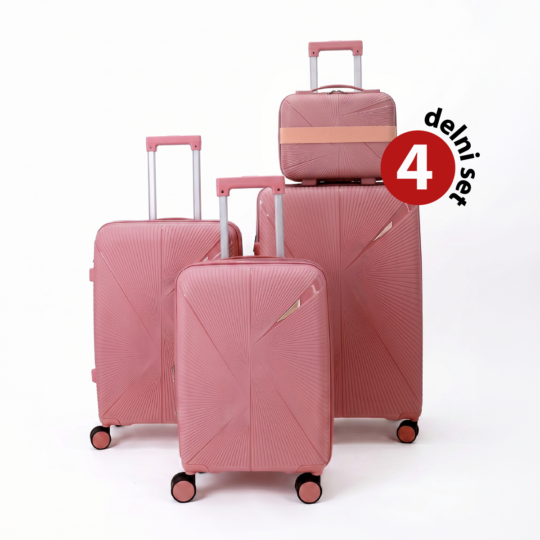 4-delni set potovalnih kovčkov WANDERLUCK – rose gold, velik, srednji, mali in kozmetični kovček