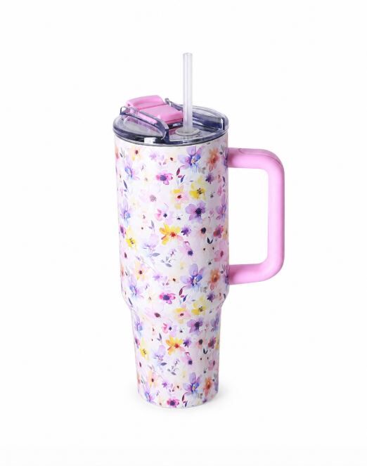 Termovka Miau - s slamico, 1200 ml, flower pink